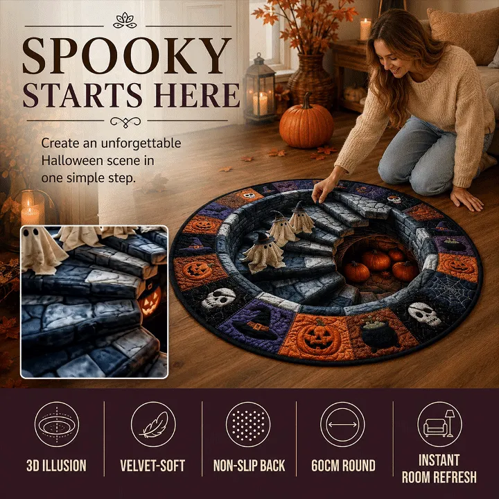 🔥 3D Haunted Staircase Round Rug – Spooky Halloween Optical Illusion 👻