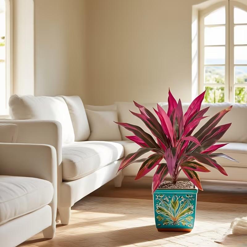 2pcs Large Realistic Artificial Boston Fern & Dragon's Blood Tree Plants with Vibrant Pink/Purple Leaves - Heavy-Duty Durable Plastic /Outdoor Fake Suitable for Garden, Patio, Wedding, Balcony, for all-Season Holiday Decor (No Maintenance)