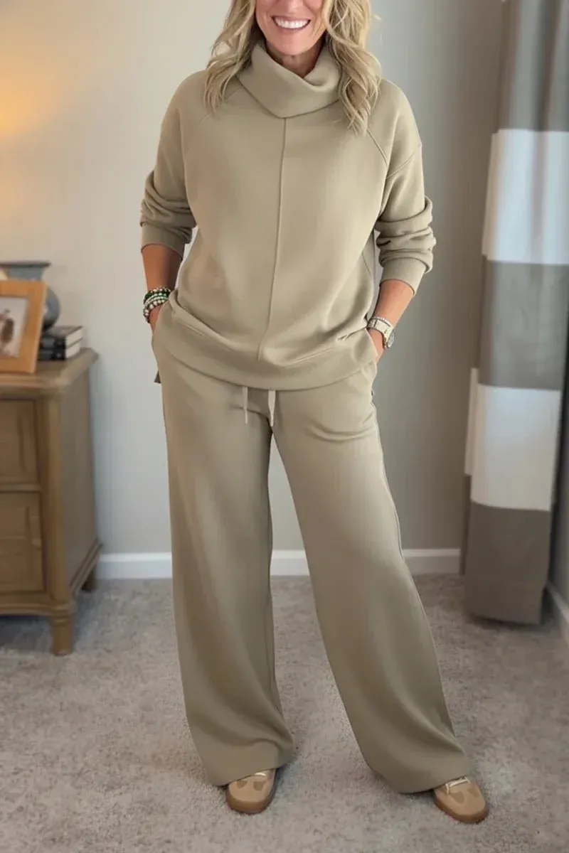 Cozy Travel Cowl Neck Sweatshirt and Pant 2 Piece Sets