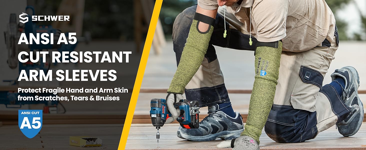 Schwer CORE Arm Protection Sleeves S081, ANSI A5 Cut Resistant Sleeves with Thumbhole, Flame Resistant Welding Sleeves for Work Kitchen, Farmer Sleeves for Gardening Arm Guards for Biting