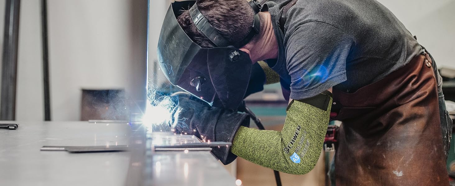 Schwer CORE Arm Protection Sleeves S081, ANSI A5 Cut Resistant Sleeves with Thumbhole, Flame Resistant Welding Sleeves for Work Kitchen, Farmer Sleeves for Gardening Arm Guards for Biting