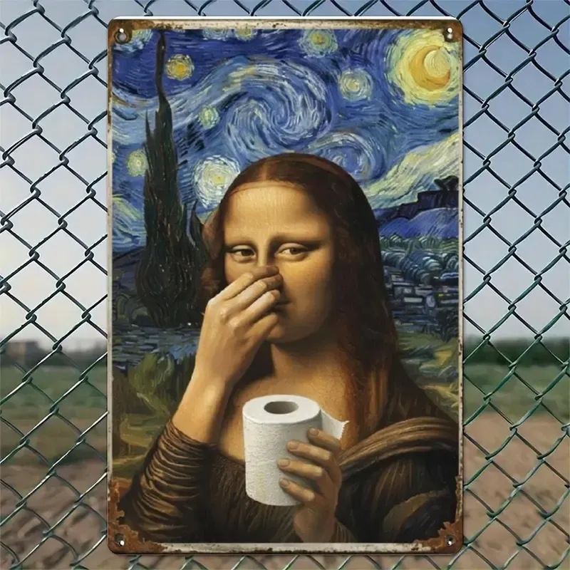 👃 Funny Mona Lisa Bathroom Sign – "Stinky" Da Vinci Metal Art – 8x12" Hilarious Toilet Wall Decor 🎨