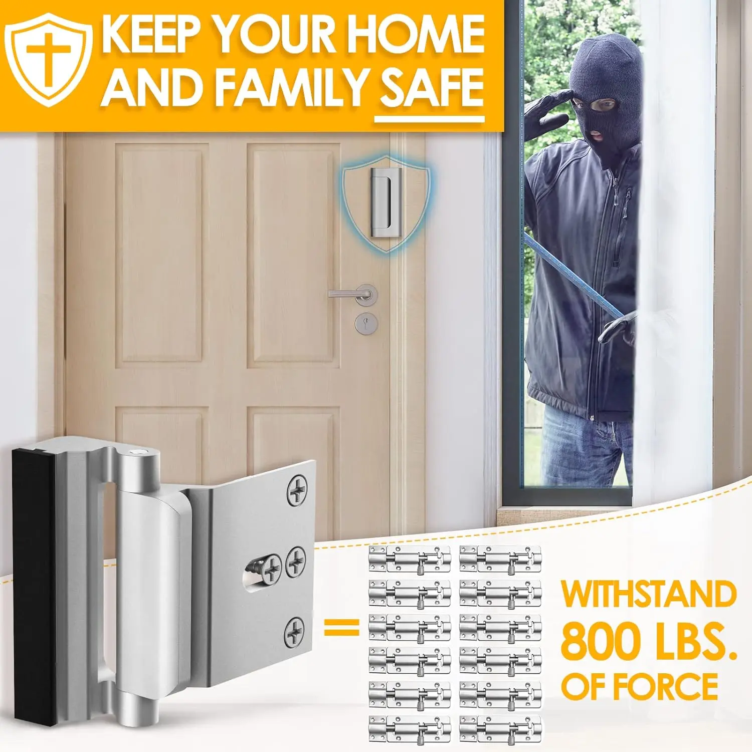 2 Pack Home Security Door Lock Withstand 800 Ibs for Inward Swinging Door, 2 Door Reinforcement Lock With 4 Screws to Prevent Unauthorized Entry