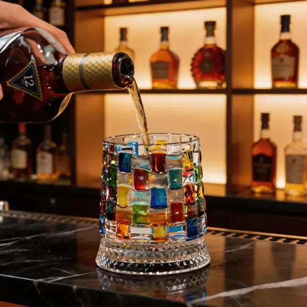 🔥 Luxury 360° Spinning Hand-Painted Crystal Whiskey Tumbler – Embossed Rotating Glass