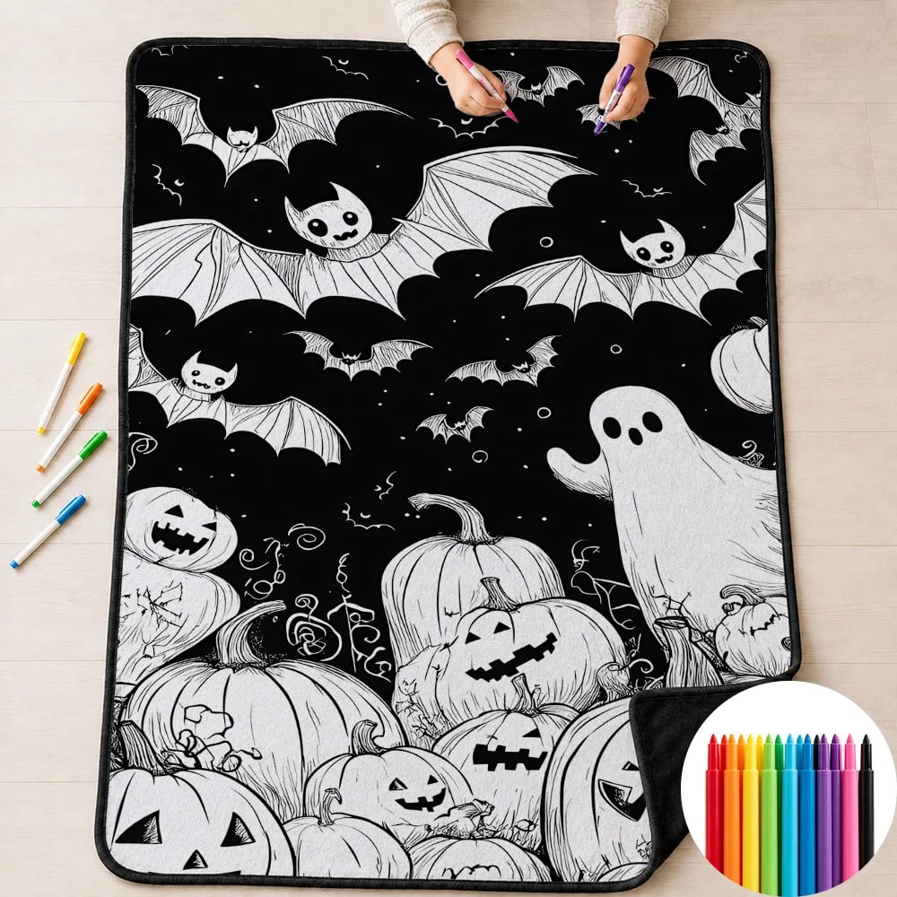 🎃Halloween Themed DIY Colour-In Blanket Kit for Kids🌈🖋️Comes with Fabric Markers