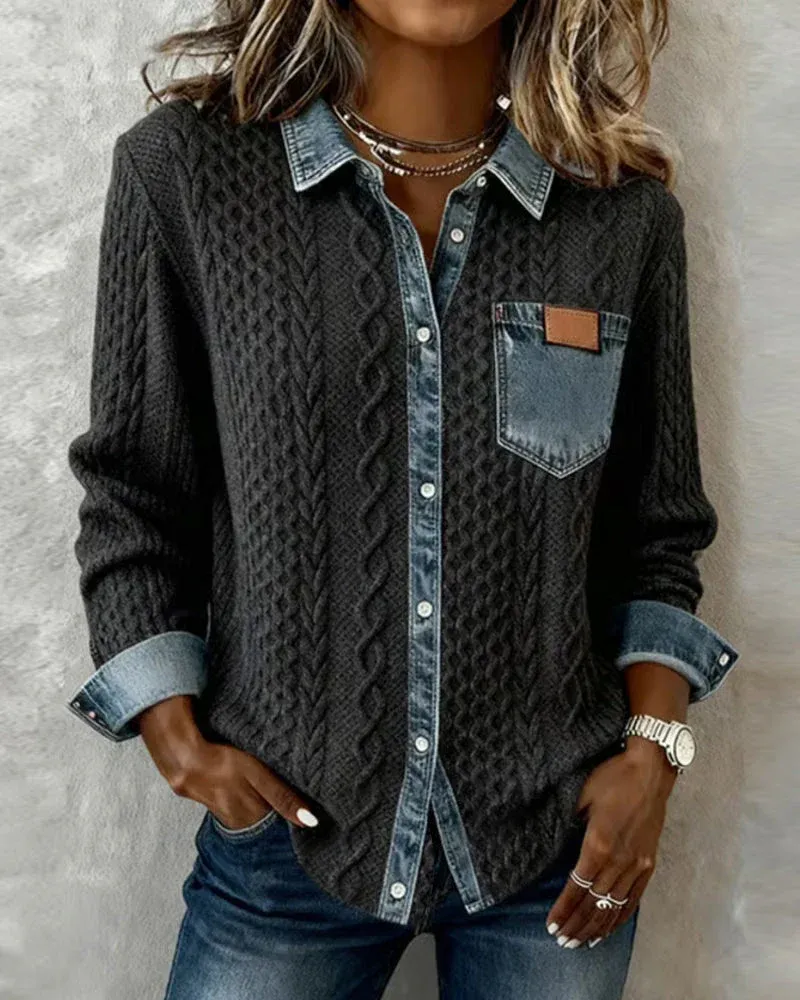 Women's Retro Knitted Denim Shirt