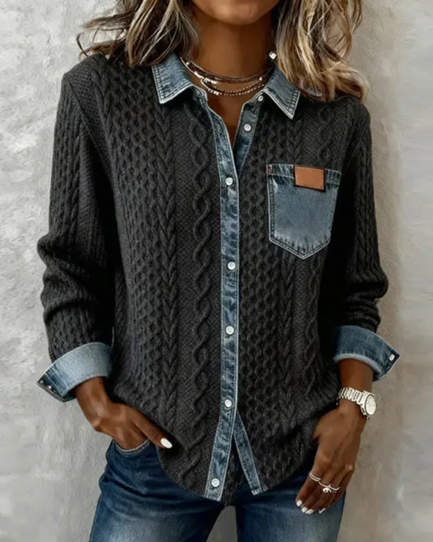 Women's Retro Knitted Denim Shirt