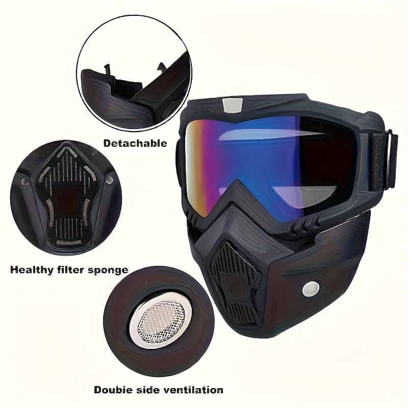 A Full-face Goggle with Anti-fog High-definition Lenses, a Detachable and Adjustable Ski Mask, and a Comfortable Sponge Pad - Made of Plastic.