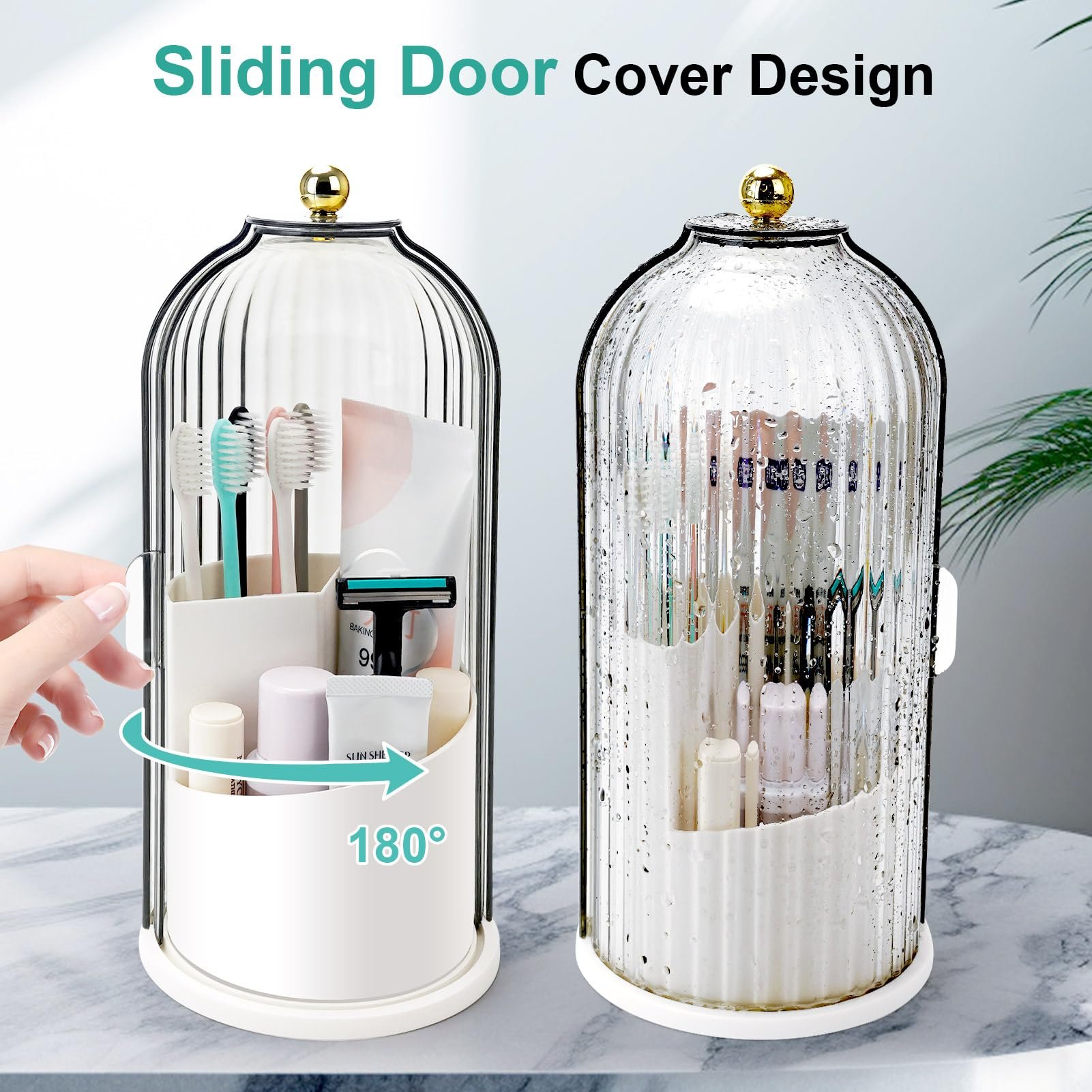 Protective 180 degree sliding lid toothbrush organiser