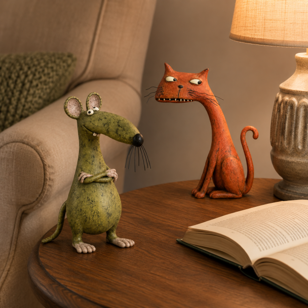 Whimsical Vintage Mouse & Cat Figurine