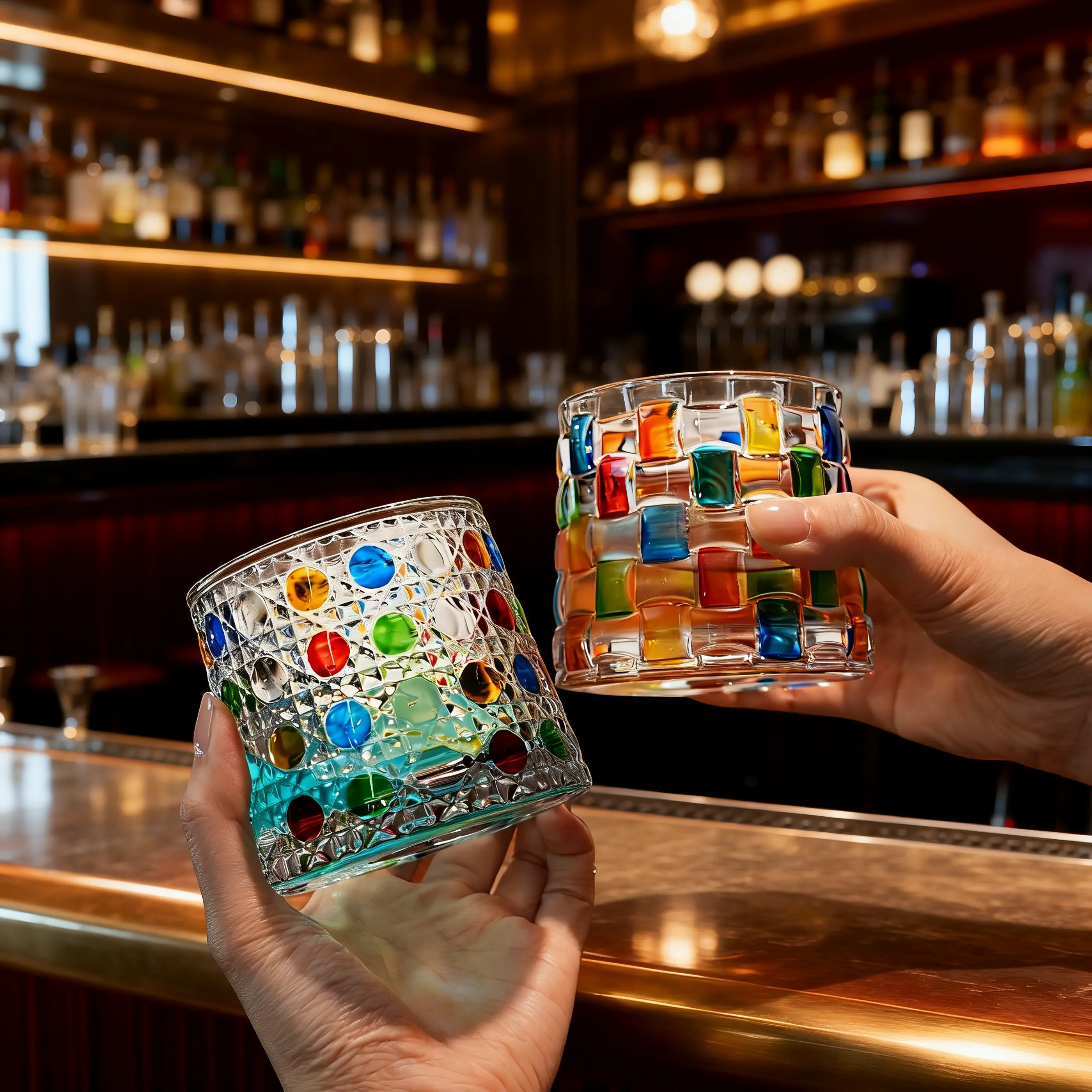 Hand-Painted Embossed Rotating Whiskey Glass &ndash; Minimal Luxury Crystal Tumbler with Smooth Spin Design