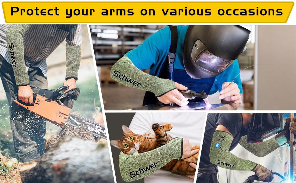 Schwer CORE Arm Protection Sleeves S081, ANSI A5 Cut Resistant Sleeves with Thumbhole, Flame Resistant Welding Sleeves for Work Kitchen, Farmer Sleeves for Gardening Arm Guards for Biting