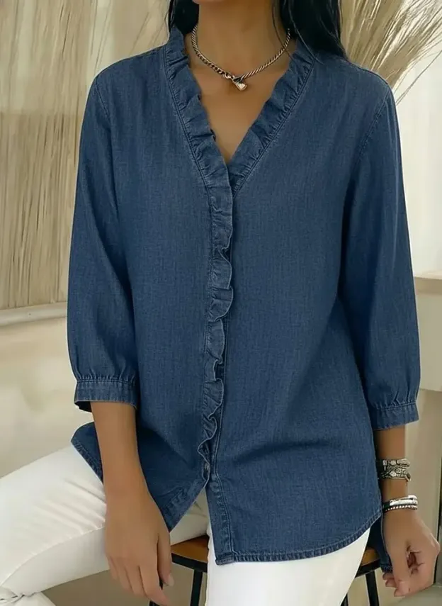 New Arrivals🔥 Women's Casual Denim V-Neck Ruffled Shirt