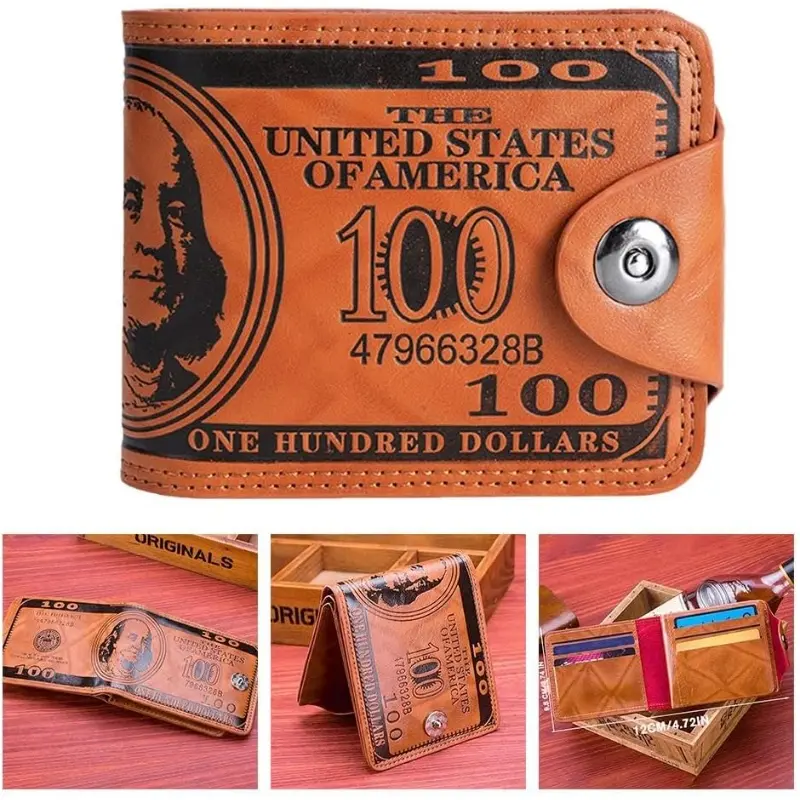 💵 Men’s $100 Print PU Leather Wallet 💼 – Unique Foldable Bifold, Magnetic Closure 🧲, Multiple Card Slots 💳, Perfect Father’s Day 🎁 & Birthday Gift 🎉