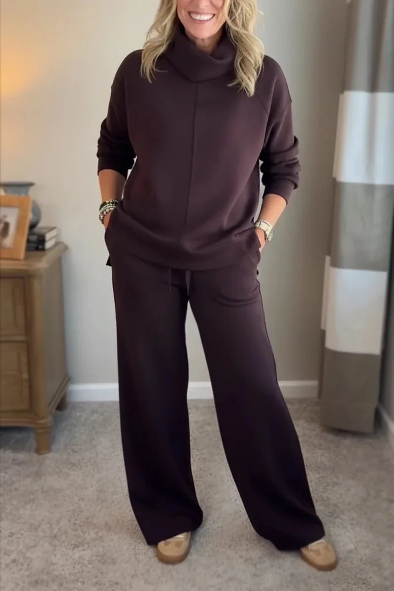 Cozy Travel Cowl Neck Sweatshirt and Pant 2 Piece Sets