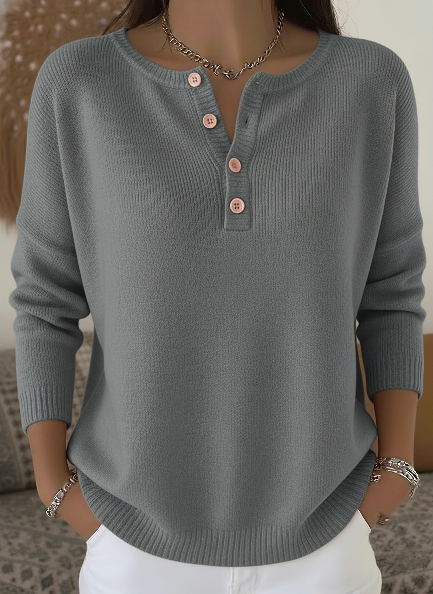 CLEARANCE SALE🔥 Women's Soft Solid Color Henley Collar Sweater Top