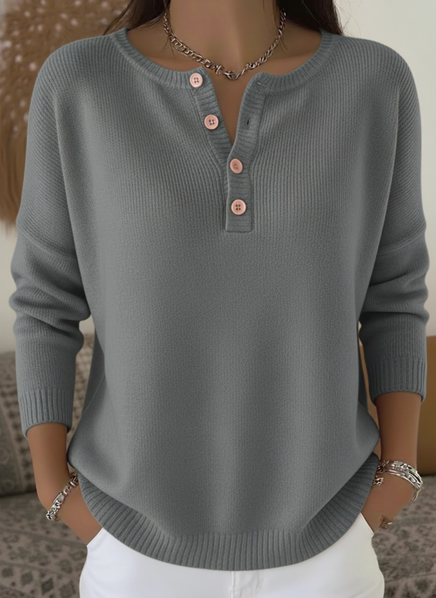 CLEARANCE SALE🔥 Women's Soft Solid Color Henley Collar Sweater Top