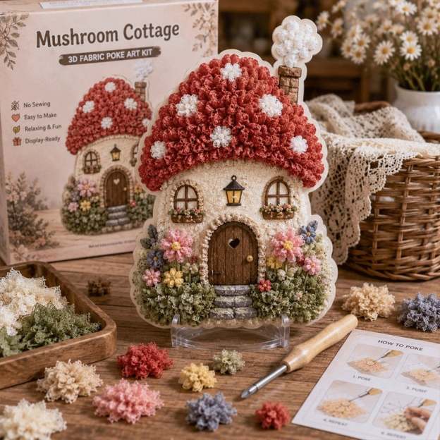 🔥🧘Relaxing & Beginner-Friendly-✨Whimsical Village 3D Fabric Poke Art Kit