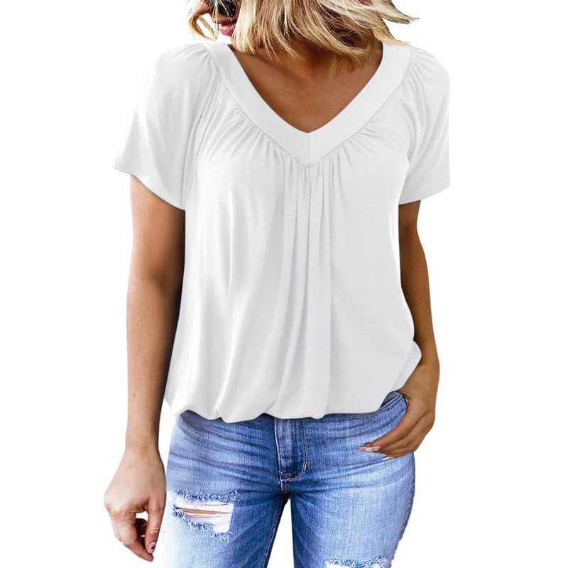Women's Casual Summer Short Sleeve V Neck Tops T-shirts