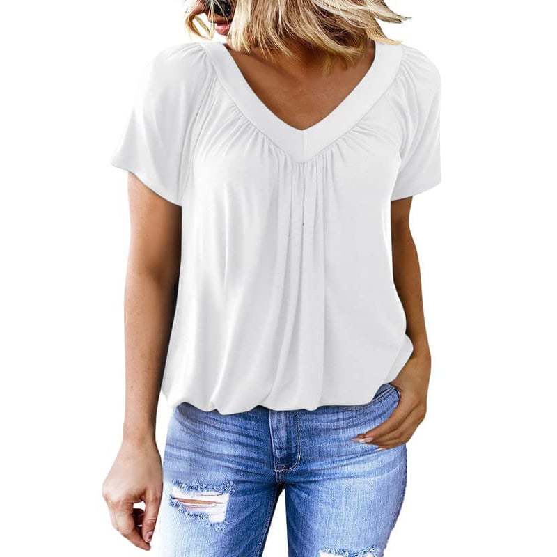 Women's Casual Summer Short Sleeve V Neck Tops T-shirts