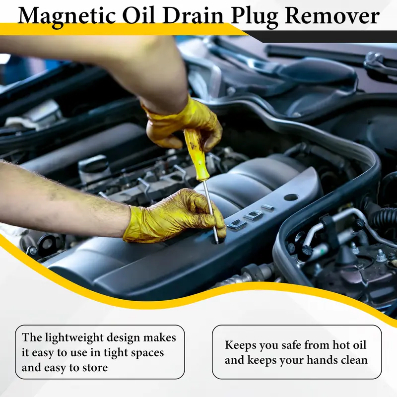 Magnetic Oil Drain Plug Remover Tool – 14 Inch Flexible Tool for Easy & Safe No-Under-Car Oil Changes
