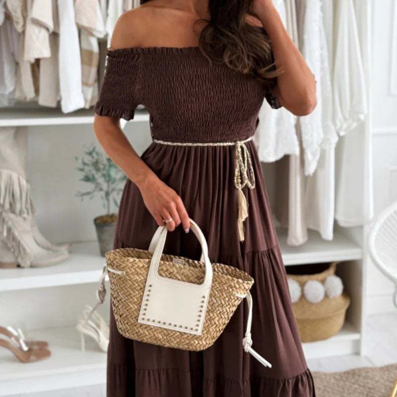 👗Women's Fashion Off-Shoulder Short Sleeve Long Dress🌺