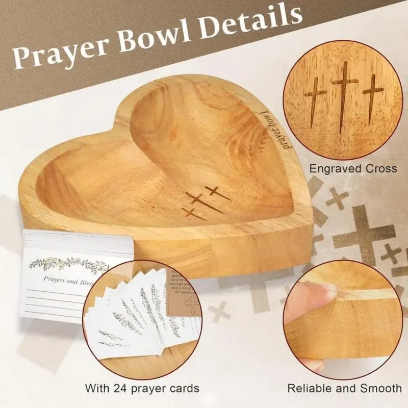 ✝️Inspirational❤️ Wooden Heart Shaped Prayer Bowl Set – Handcrafted Religious Gift for Faithful Reflection & Daily Devotion