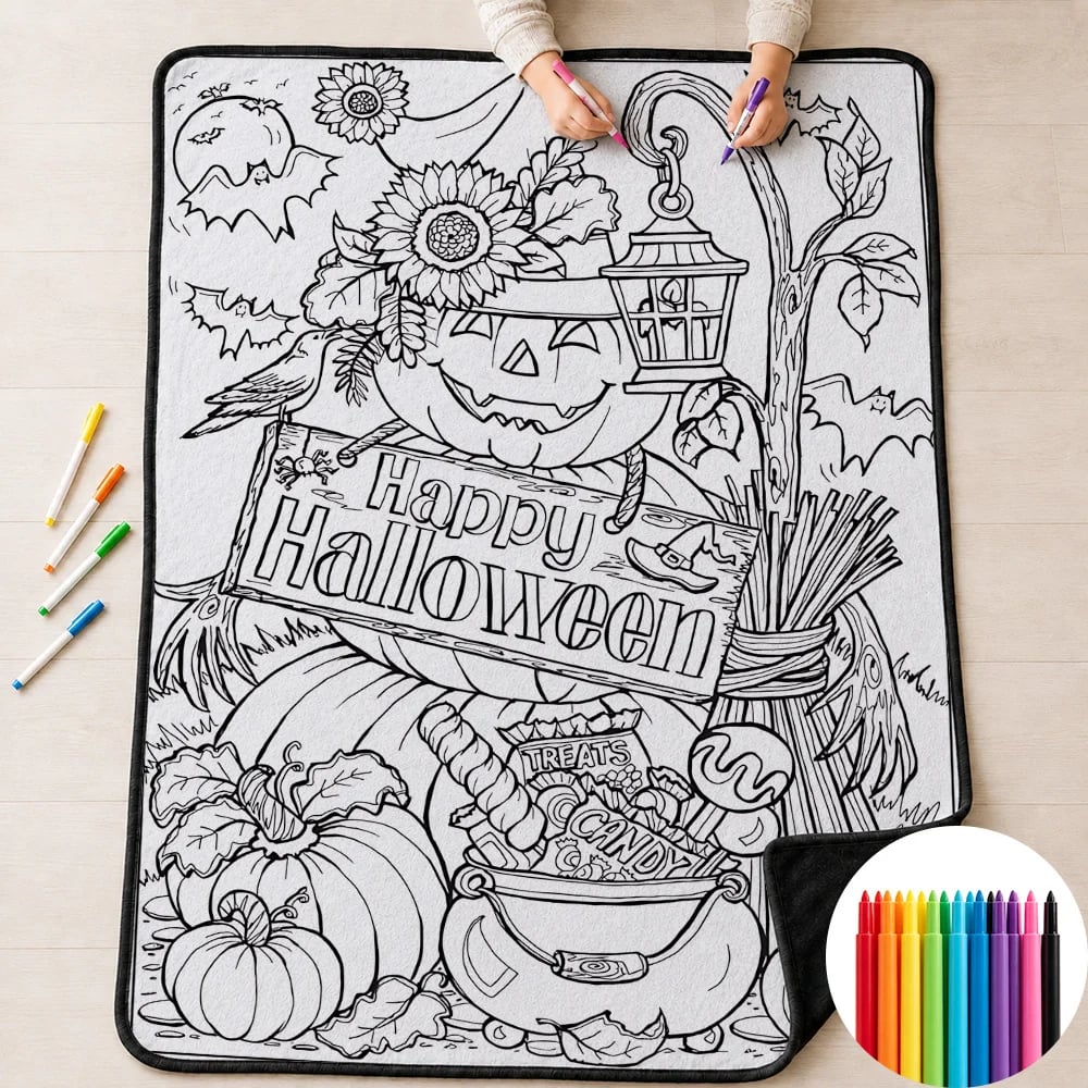 🎃Halloween Themed DIY Colour-In Blanket Kit for Kids🌈🖋️Comes with Fabric Markers