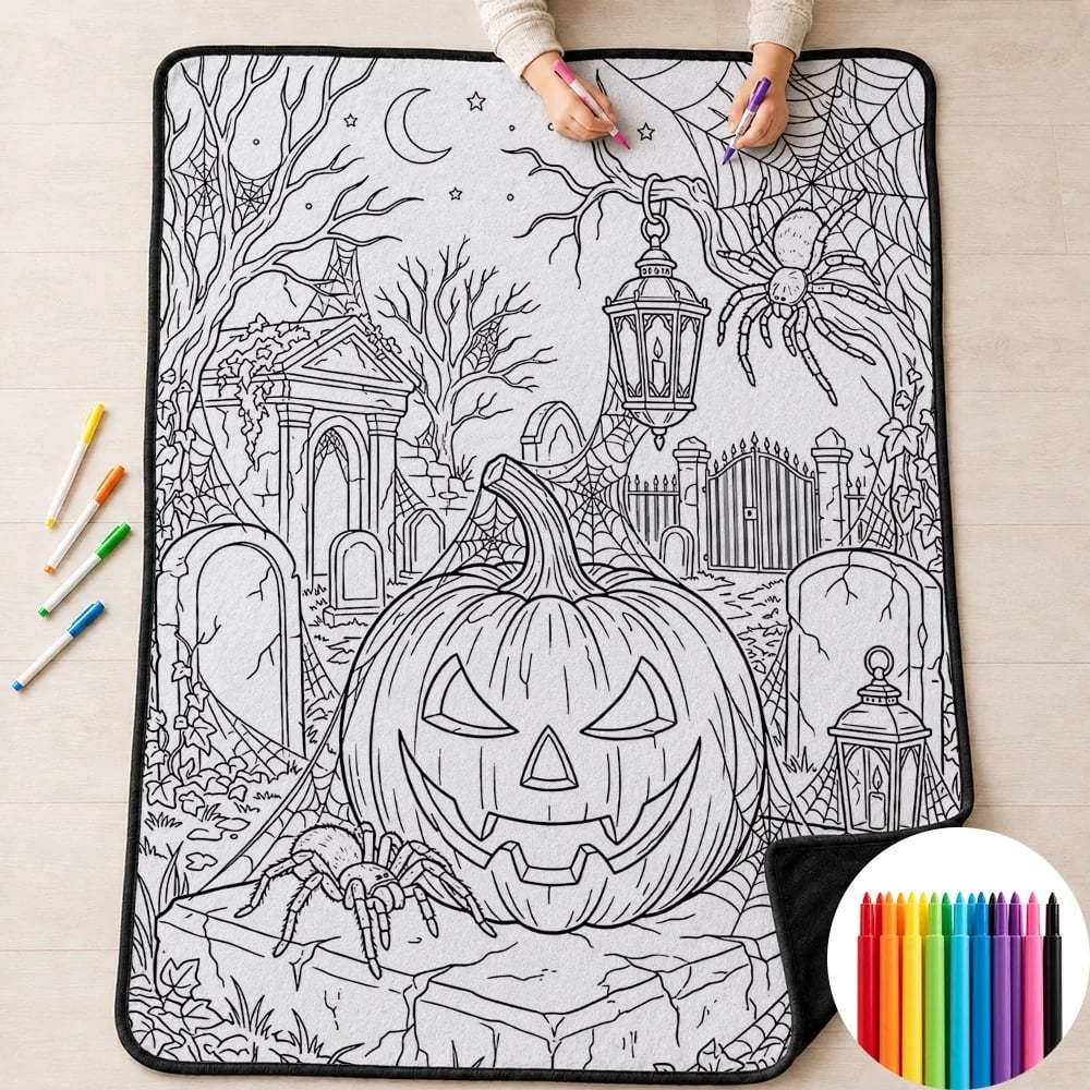 🎃Halloween Themed DIY Colour-In Blanket Kit for Kids🌈🖋️Comes with Fabric Markers