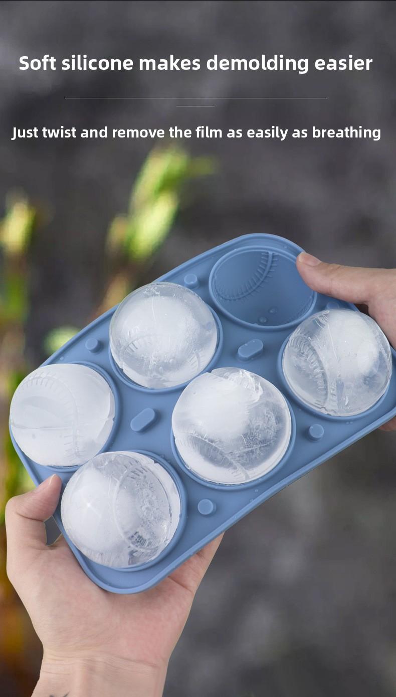Sporty Ice Cube Mold 3D Detailed Stitch Baseball Design 6-Cavity Food-Grade Silicone Tray for Beer Soda Lemonade Fans' Party Ice Mold Cooling Drinks