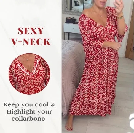 🔥Bohemian casual print V-neck waist wrap long dress