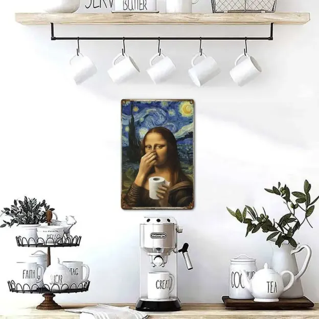 👃 Funny Mona Lisa Bathroom Sign – "Stinky" Da Vinci Metal Art – 8x12" Hilarious Toilet Wall Decor 🎨