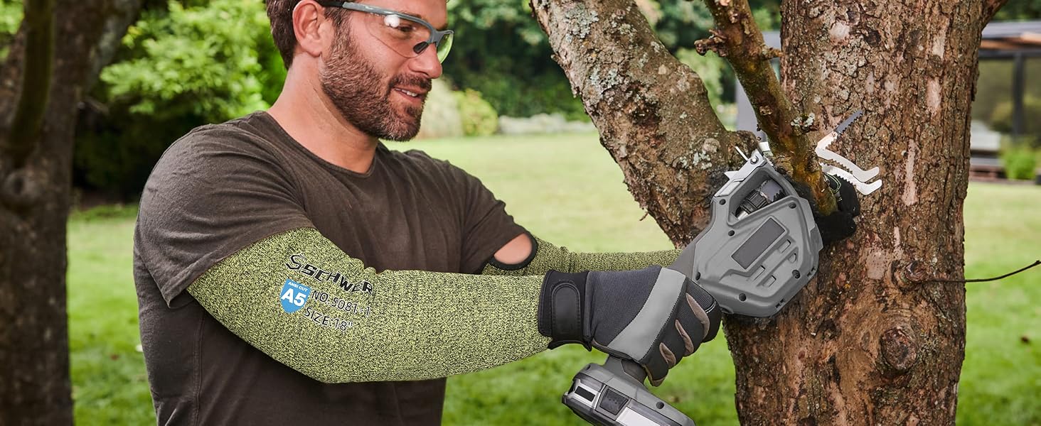Schwer CORE Arm Protection Sleeves S081, ANSI A5 Cut Resistant Sleeves with Thumbhole, Flame Resistant Welding Sleeves for Work Kitchen, Farmer Sleeves for Gardening Arm Guards for Biting