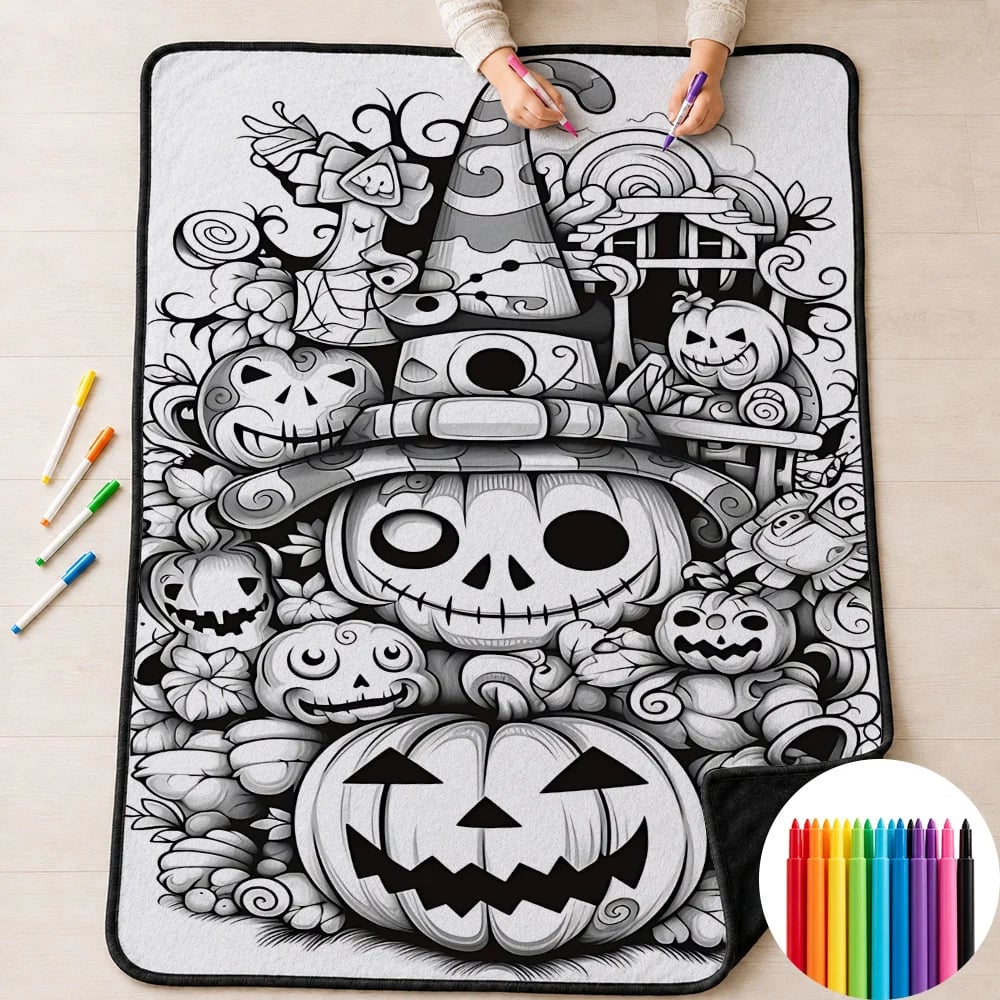 🎃Halloween Themed DIY Colour-In Blanket Kit for Kids🌈🖋️Comes with Fabric Markers