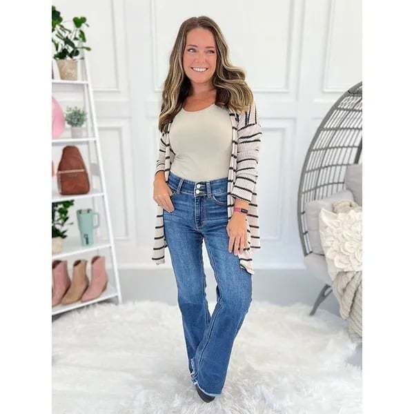 High Rise Non Distressed Vintage Frayed Hem Bootcut Jeans