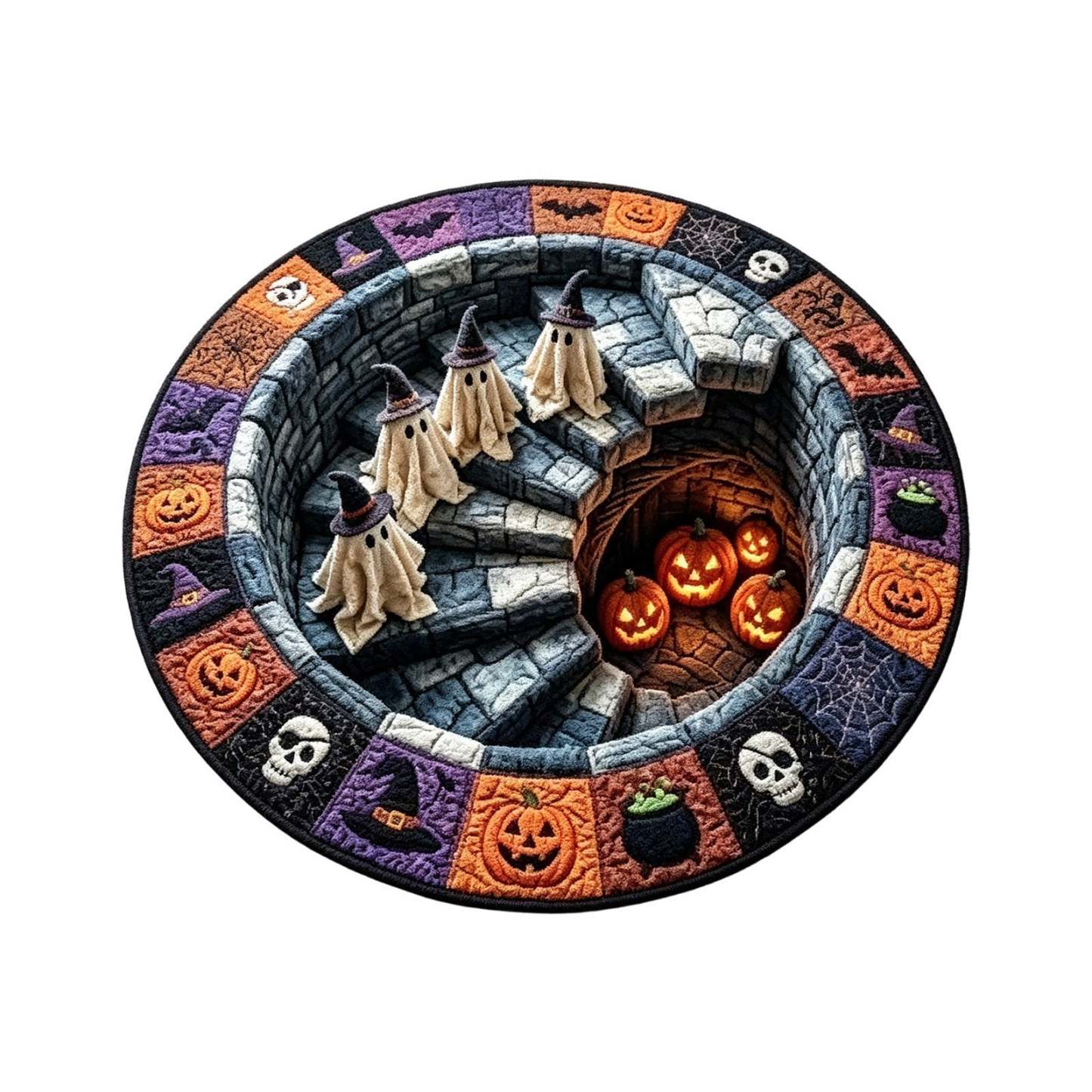 🔥 3D Haunted Staircase Round Rug – Spooky Halloween Optical Illusion 👻