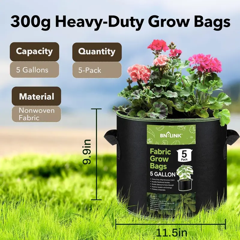 5 Gallon Grow Bags with Handles 🌱 | Heavy-Duty Breathable Fabric Pots | Thickened Nonwoven Planters for Vegetables, Flowers & Fruits