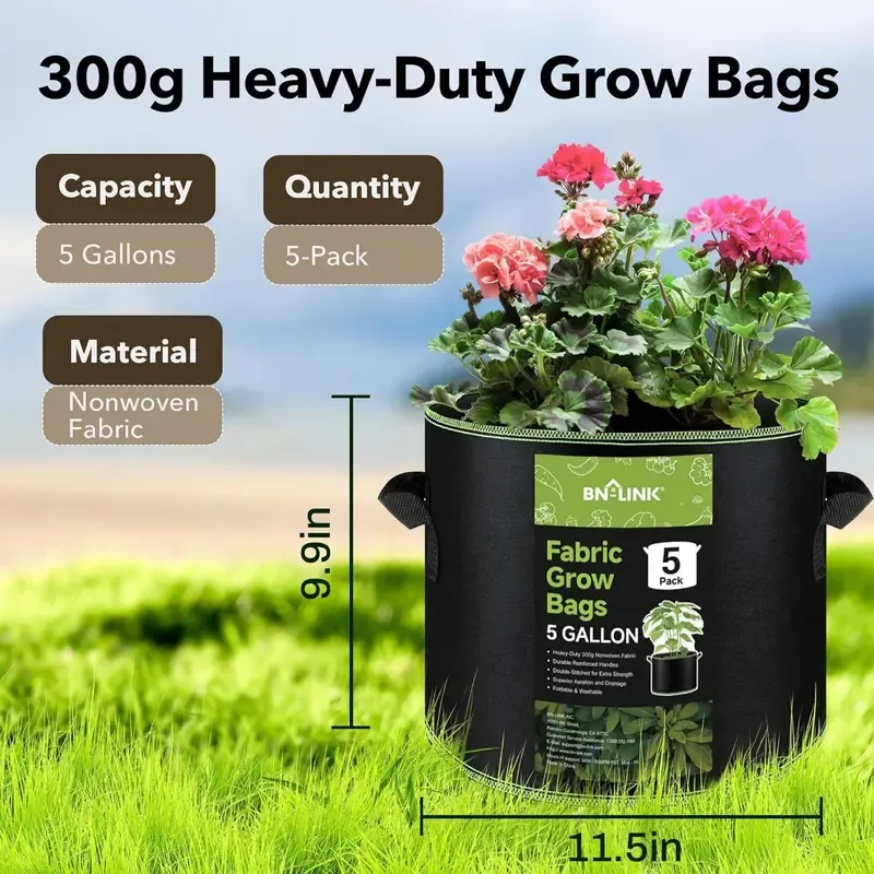5 Gallon Grow Bags with Handles 🌱 | Heavy-Duty Breathable Fabric Pots | Thickened Nonwoven Planters for Vegetables, Flowers & Fruits