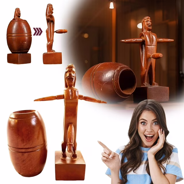 Funny Wooden Barrel Man Statue 😂 – Perfect Gag Gift for Parties 🎉, Offices 🖥️, and Collectors 🎁