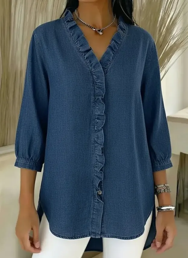 New Arrivals🔥 Women's Casual Denim V-Neck Ruffled Shirt