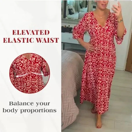 🔥Bohemian casual print V-neck waist wrap long dress