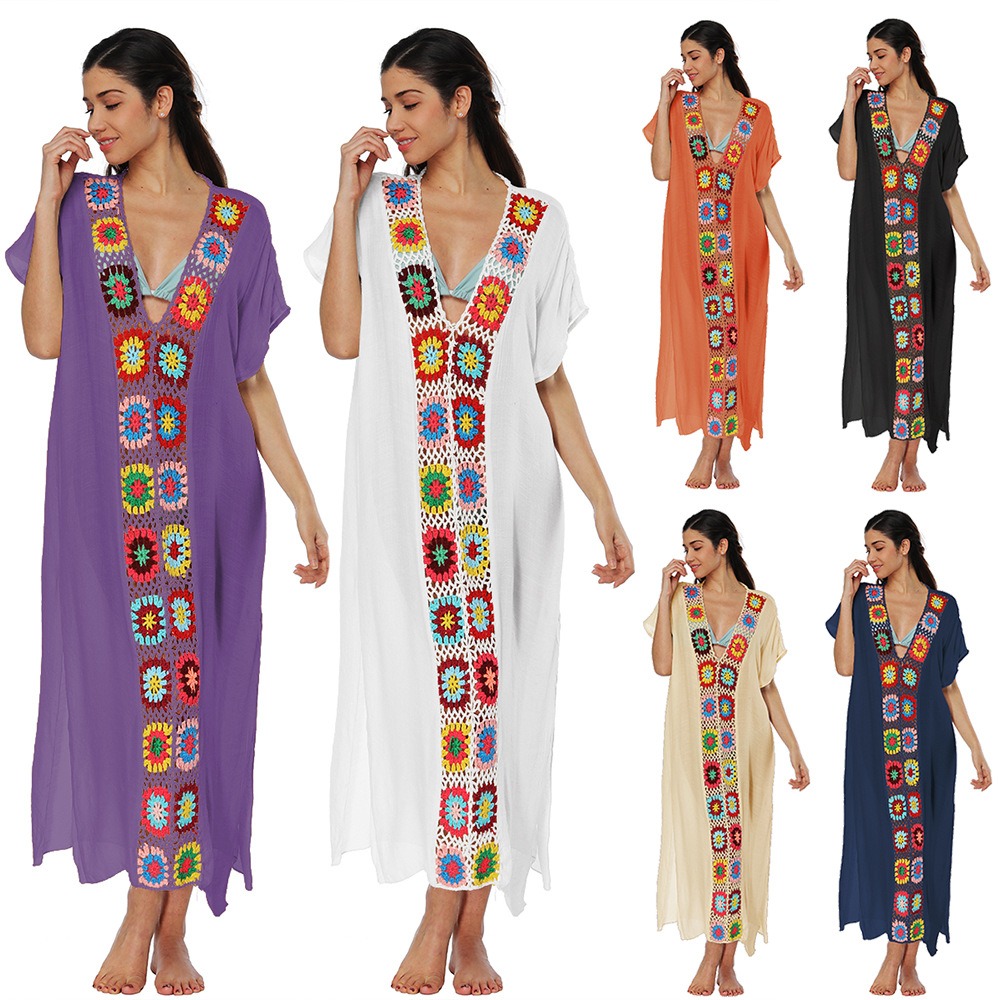 Hand-crocheted slit sexy long skirt beach cover-up