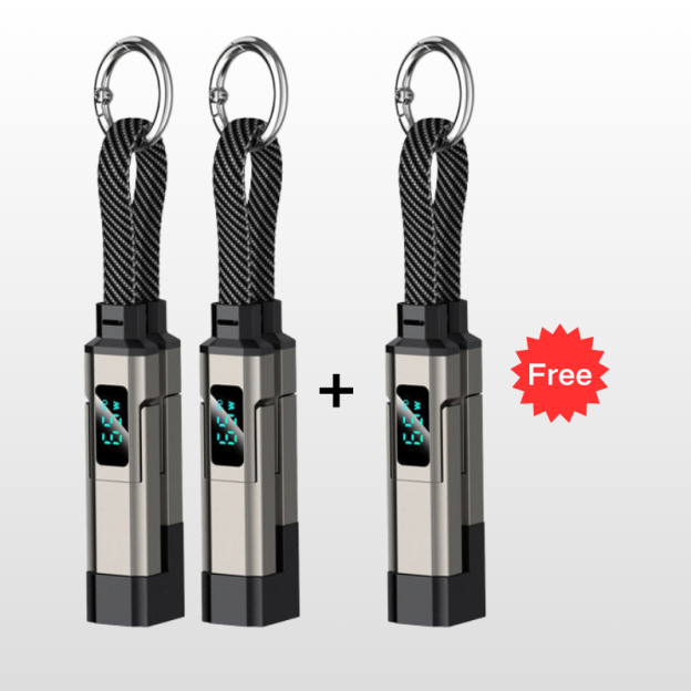 🔌 4-in-1 Charging Cable with Digital Display & Keychain – Fast-Charging, Kink-Resistant & Compact