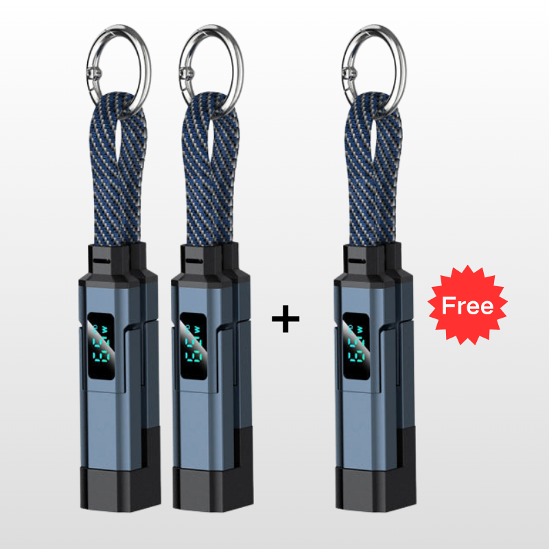 🔌 4-in-1 Charging Cable with Digital Display & Keychain – Fast-Charging, Kink-Resistant & Compact