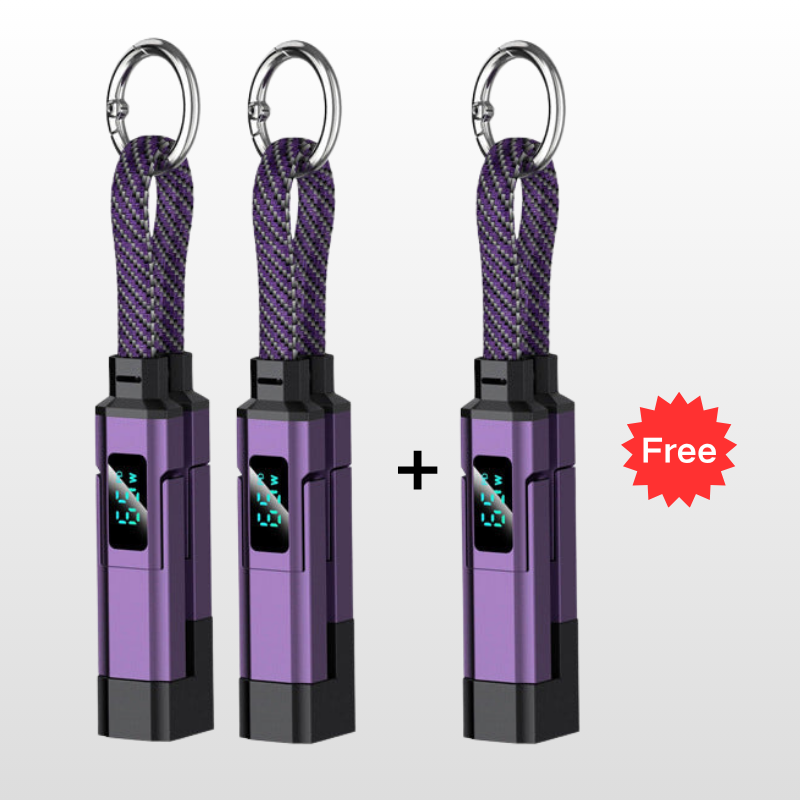 🔌 4-in-1 Charging Cable with Digital Display & Keychain – Fast-Charging, Kink-Resistant & Compact