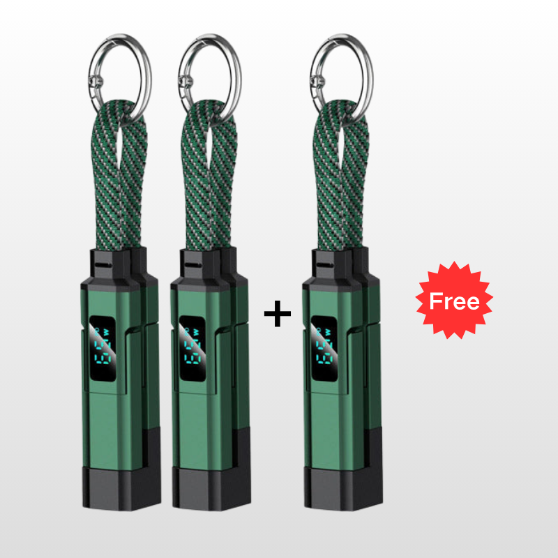 🔌 4-in-1 Charging Cable with Digital Display & Keychain – Fast-Charging, Kink-Resistant & Compact