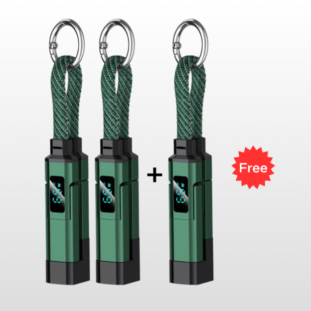 🔌 4-in-1 Charging Cable with Digital Display & Keychain – Fast-Charging, Kink-Resistant & Compact