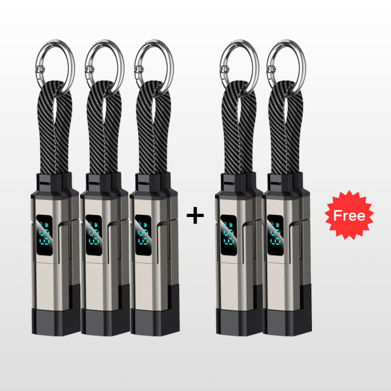🔌 4-in-1 Charging Cable with Digital Display & Keychain – Fast-Charging, Kink-Resistant & Compact