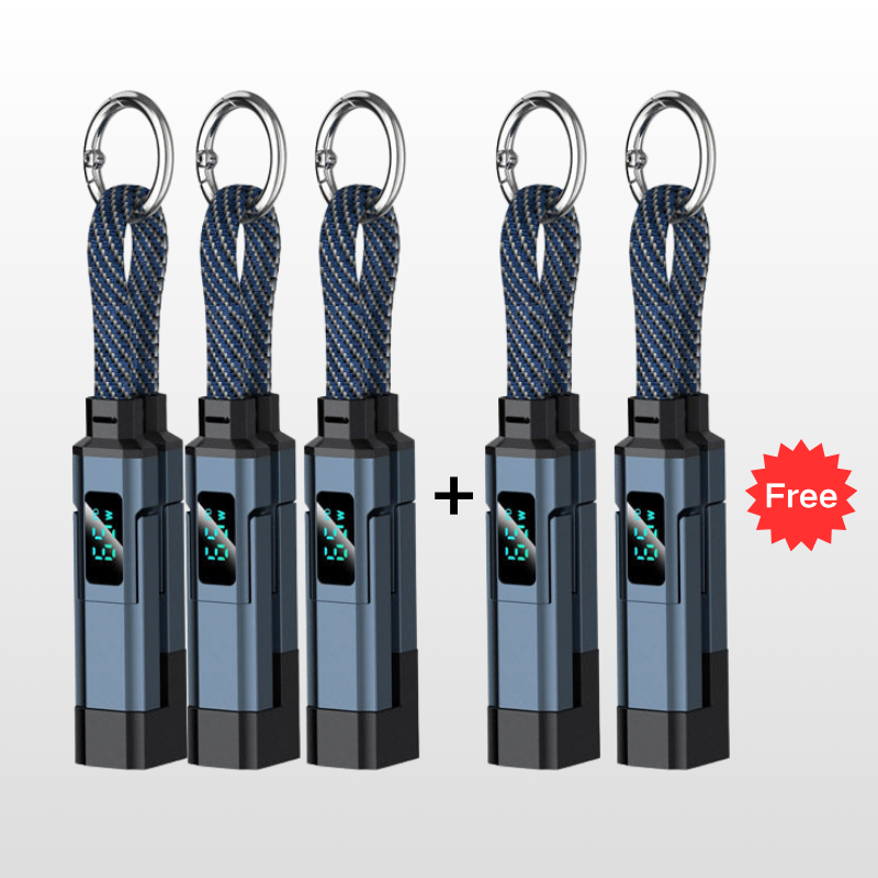 🔌 4-in-1 Charging Cable with Digital Display & Keychain – Fast-Charging, Kink-Resistant & Compact