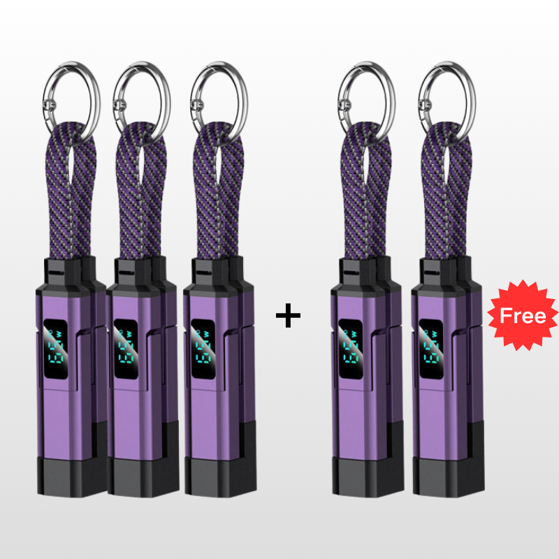🔌 4-in-1 Charging Cable with Digital Display & Keychain – Fast-Charging, Kink-Resistant & Compact